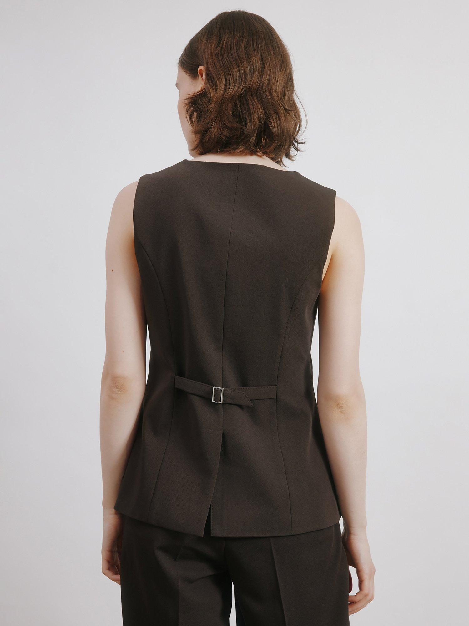 Product image 2 of 7, which shows Albaray Tailored Longline Waistcoat, Chocolate, 8