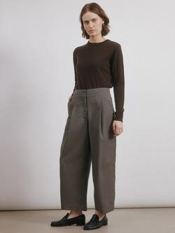 Albaray Houndstooth Tailored Barrel Leg Trousers, Brown, Brown