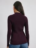 Albaray Ribbed V-Neck Button Top, Burgundy