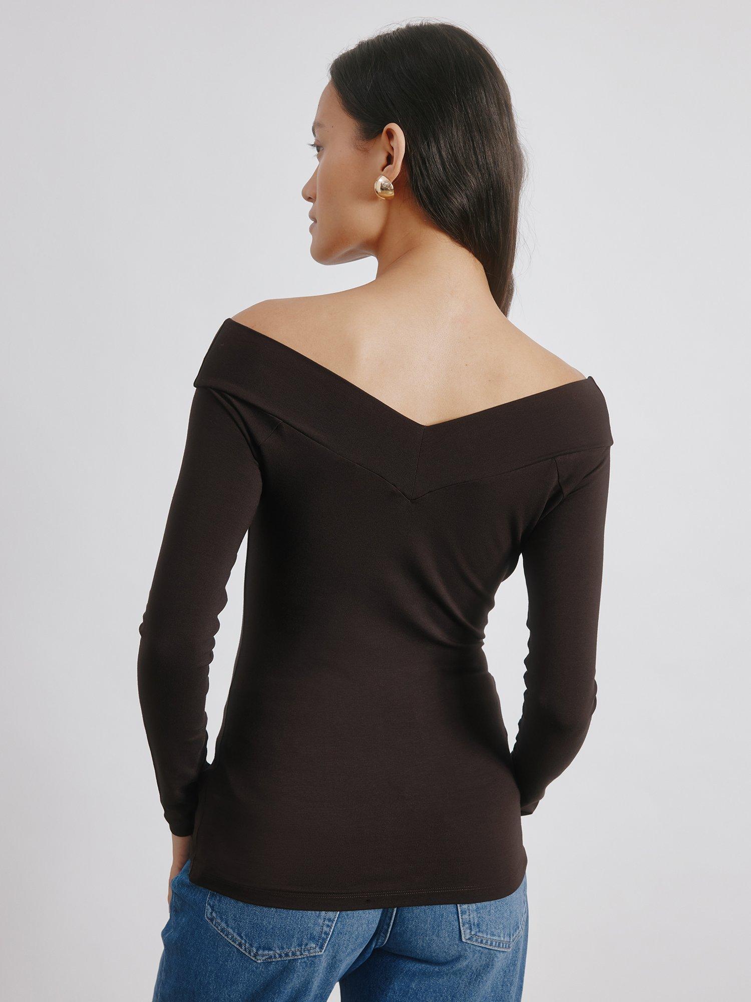 Product image 2 of 5, which shows Albaray V Bardot Top, Chocolate, 8