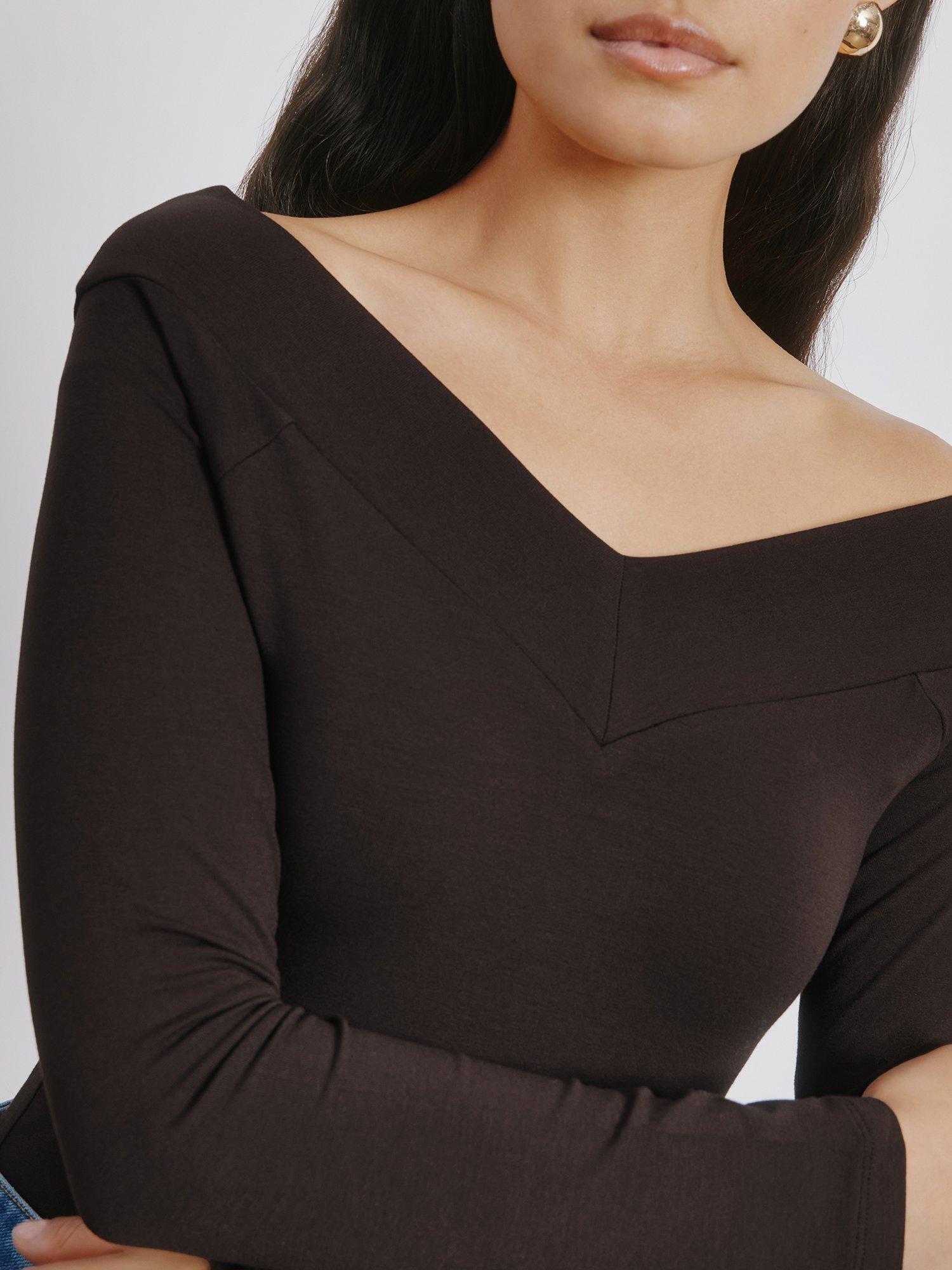 Product image 4 of 5, which shows Albaray V Bardot Top, Chocolate, 8