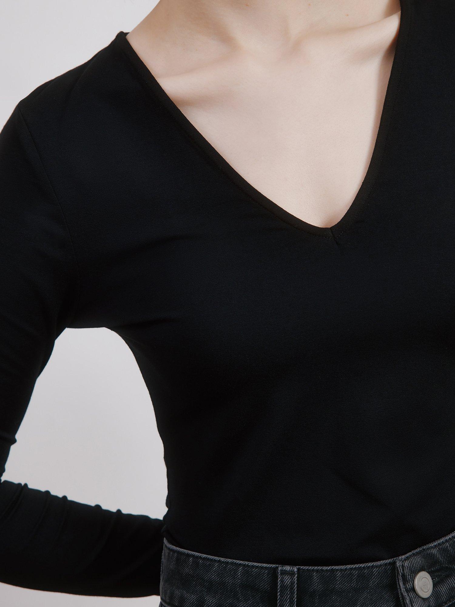 Product image 4 of 5, which shows Albaray Deep V-Neck Jersey Top, Black, 8