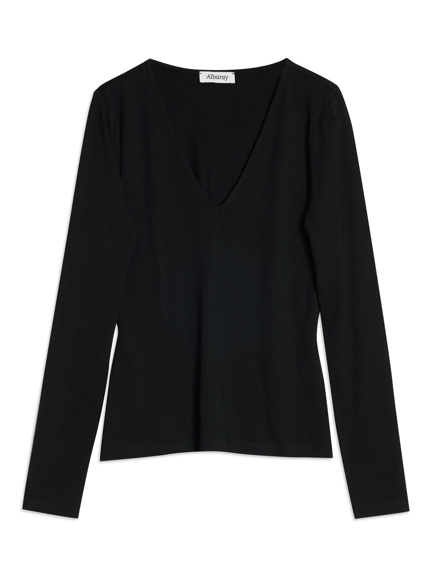 Product image 5 of 5, which shows Albaray Deep V-Neck Jersey Top, Black, 8