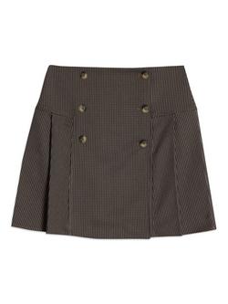 Albaray Pleated Houndstooth Mini Skirt, Brown, Brown