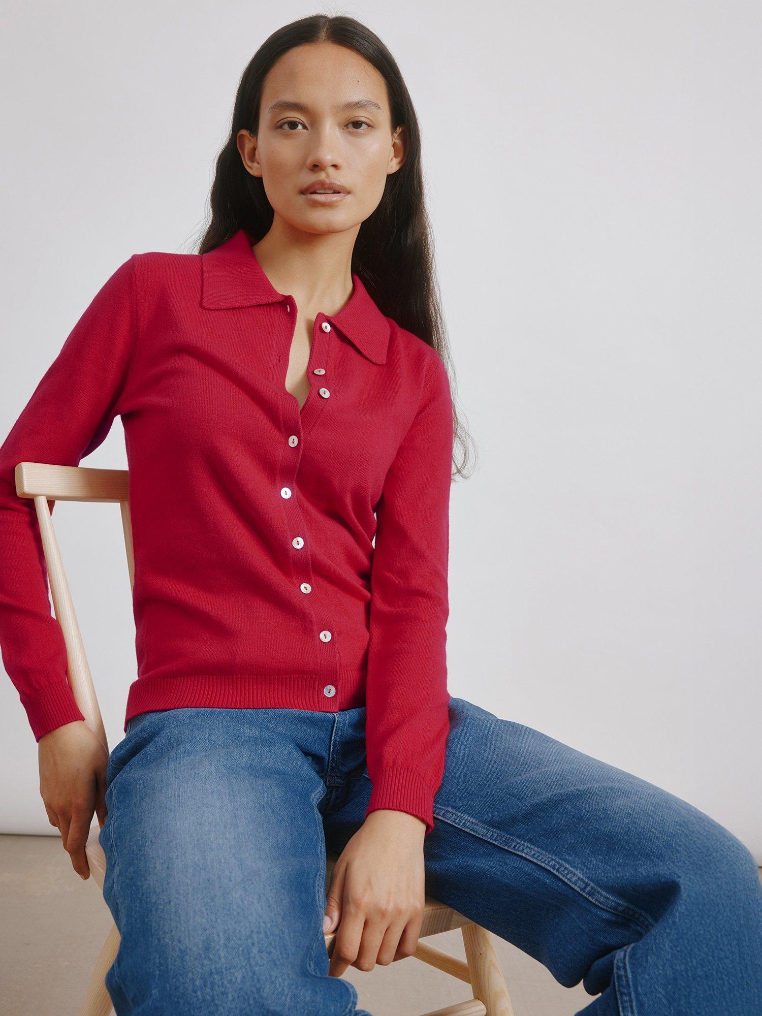 Product image 1 of 6, which shows Albaray Knit Long Sleeve Polo Top, Red, 8