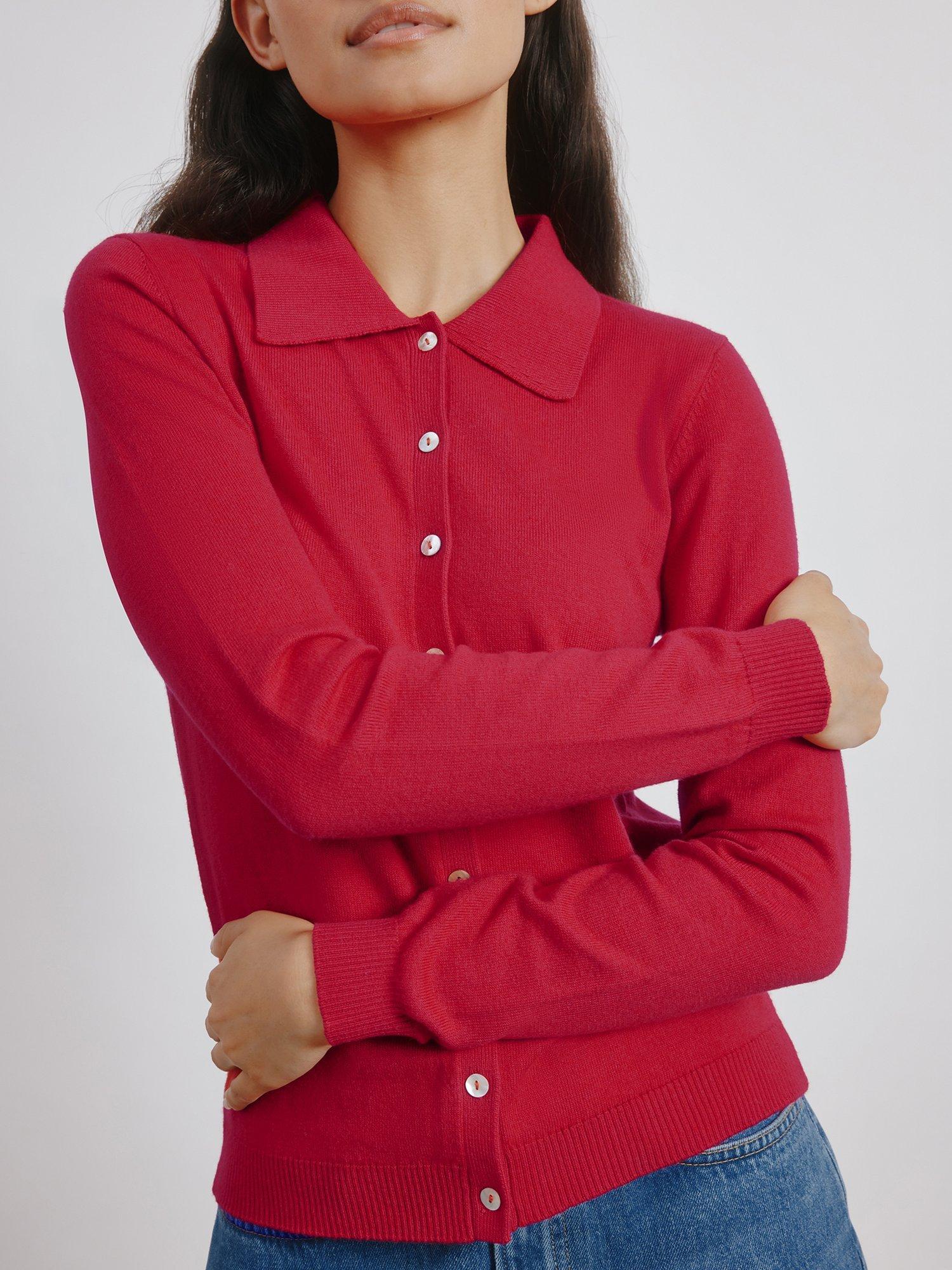 Product image 4 of 6, which shows Albaray Knit Long Sleeve Polo Top, Red, 8