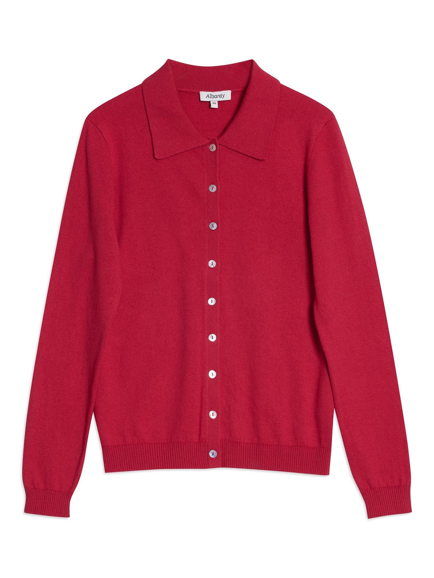Product image 5 of 6, which shows Albaray Knit Long Sleeve Polo Top, Red, 8
