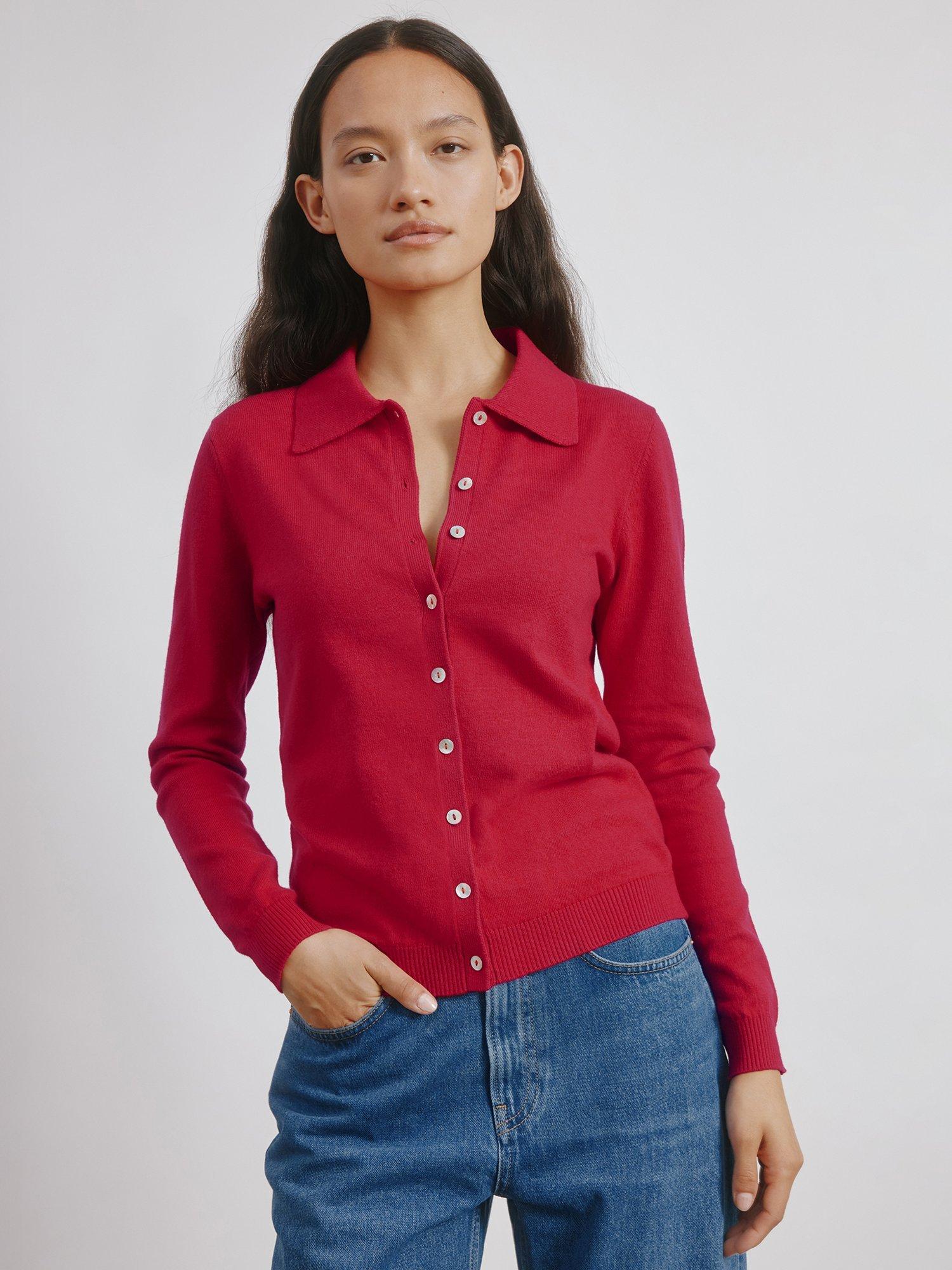 Product image 6 of 6, which shows Albaray Knit Long Sleeve Polo Top, Red, 8