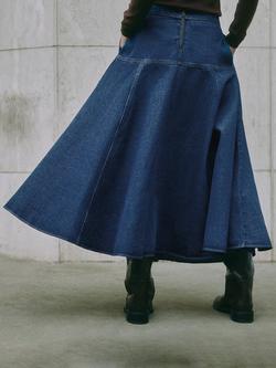 Albaray Basque Denim Midi Skirt, Blue - view 2, Blue