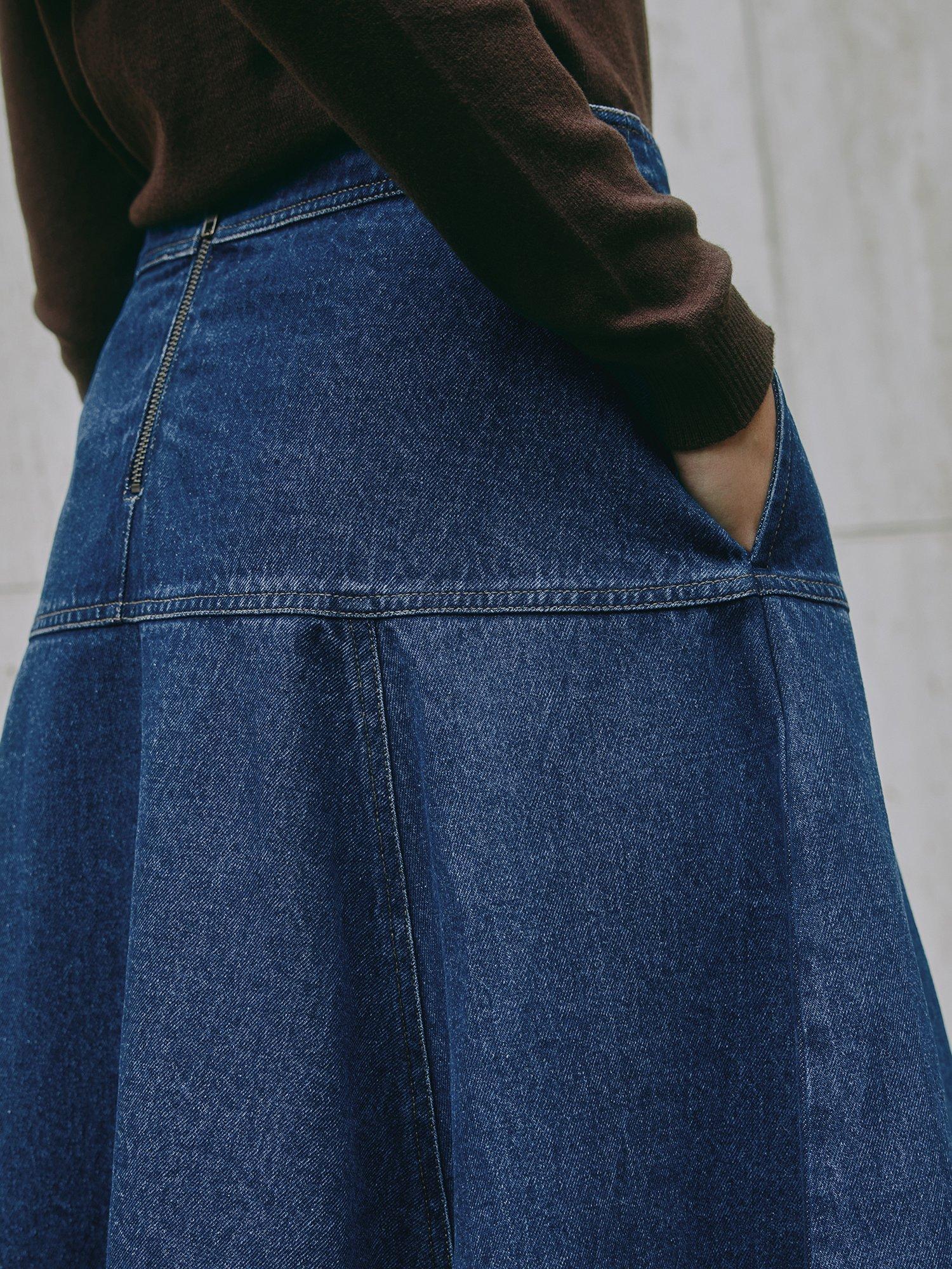 Product image 4 of 6, which shows Albaray Basque Denim Midi Skirt, Blue, 8