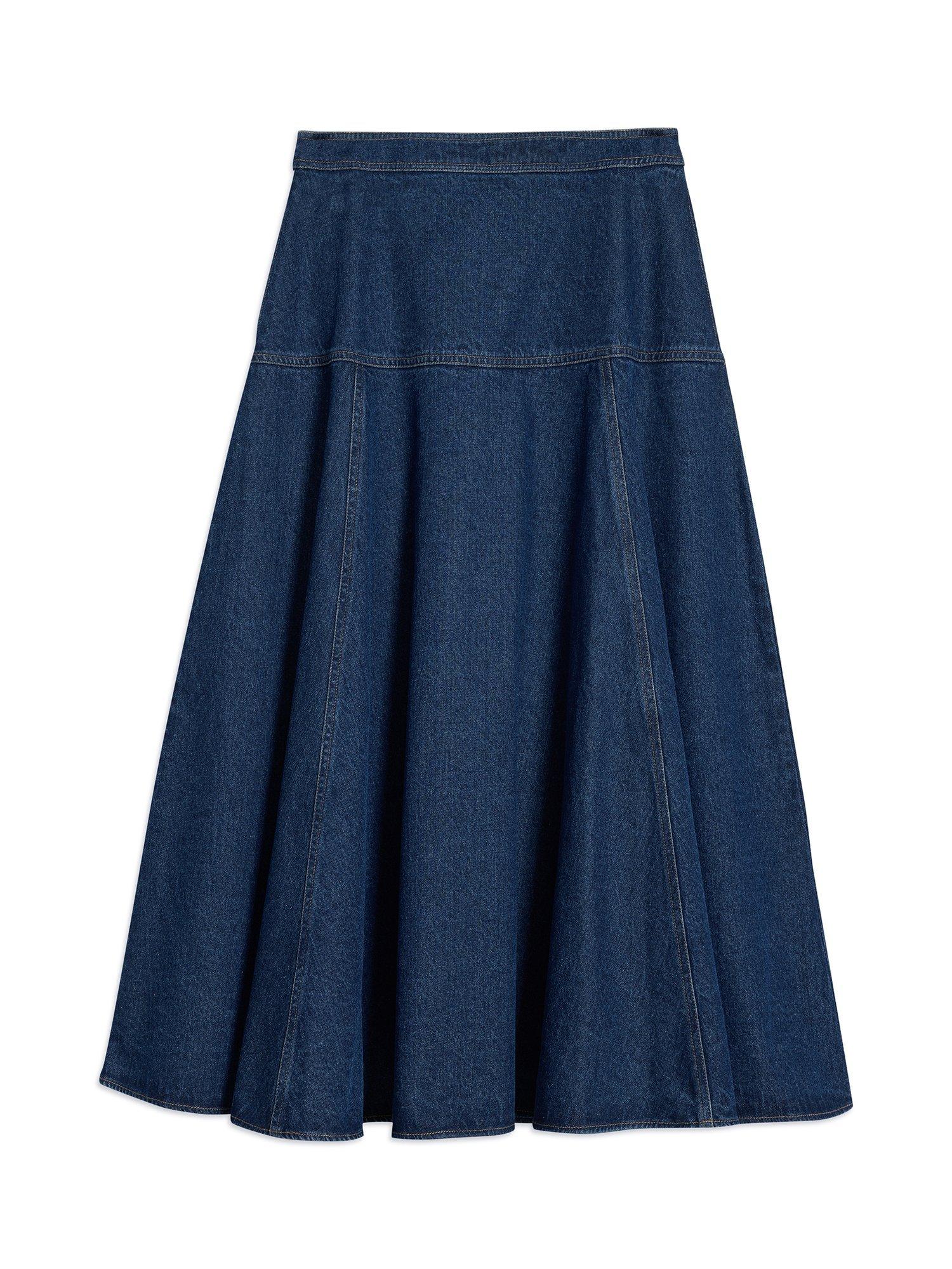 Product image 5 of 6, which shows Albaray Basque Denim Midi Skirt, Blue, 8