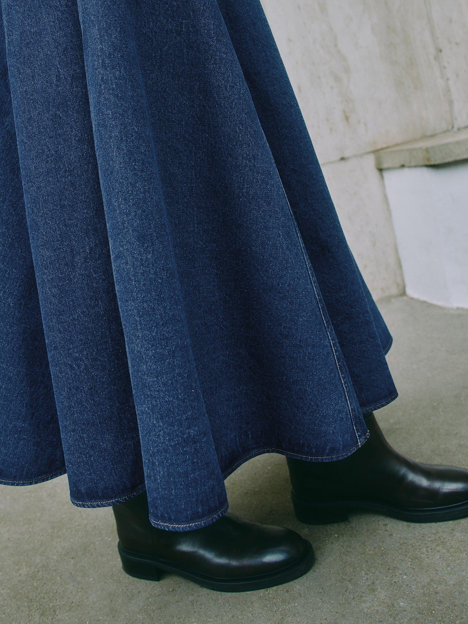 Product image 6 of 6, which shows Albaray Basque Denim Midi Skirt, Blue, 8
