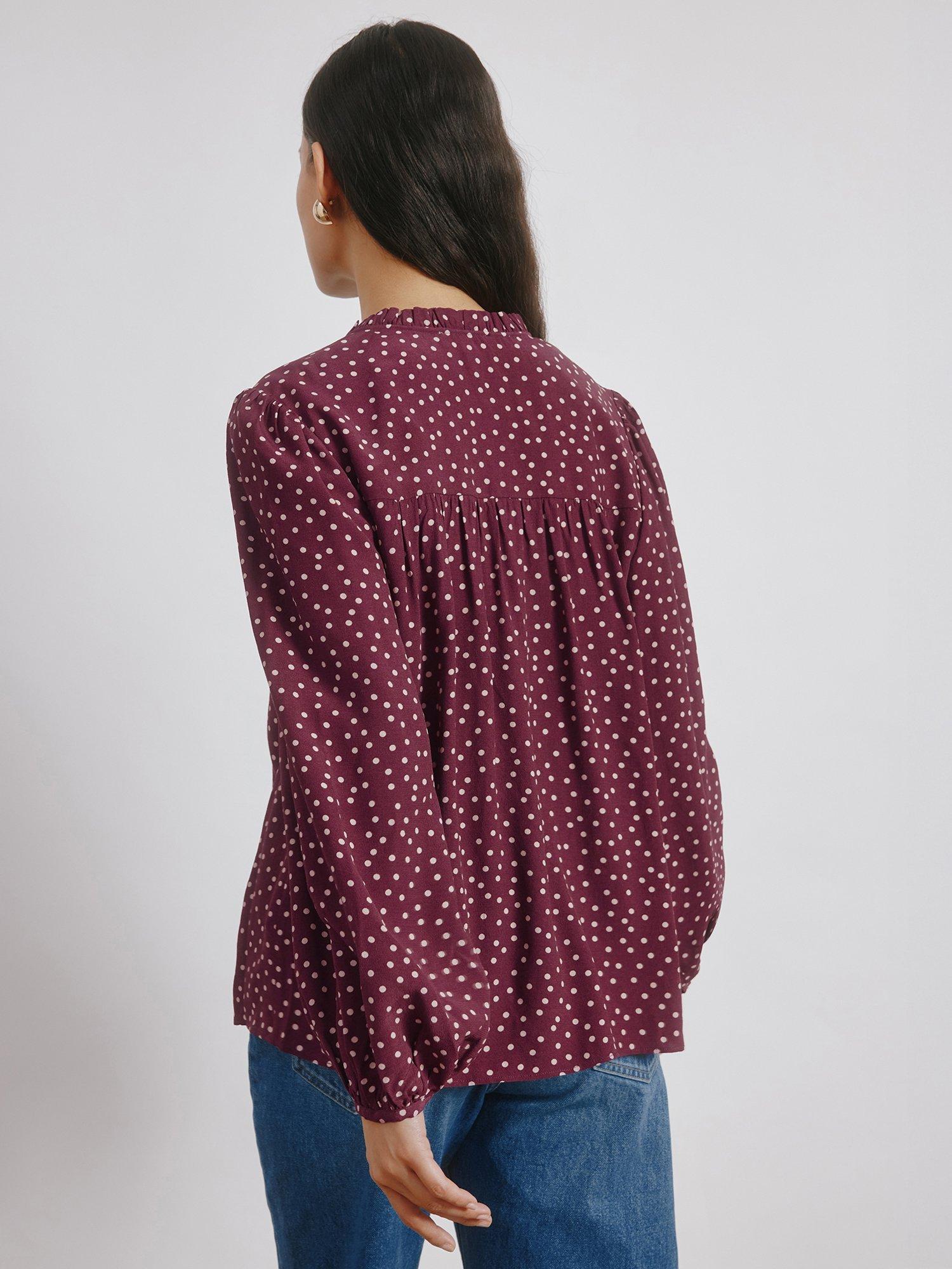 Product image 2 of 5, which shows Albaray Spot Blouson Sleeve Top, Burgundy, 8