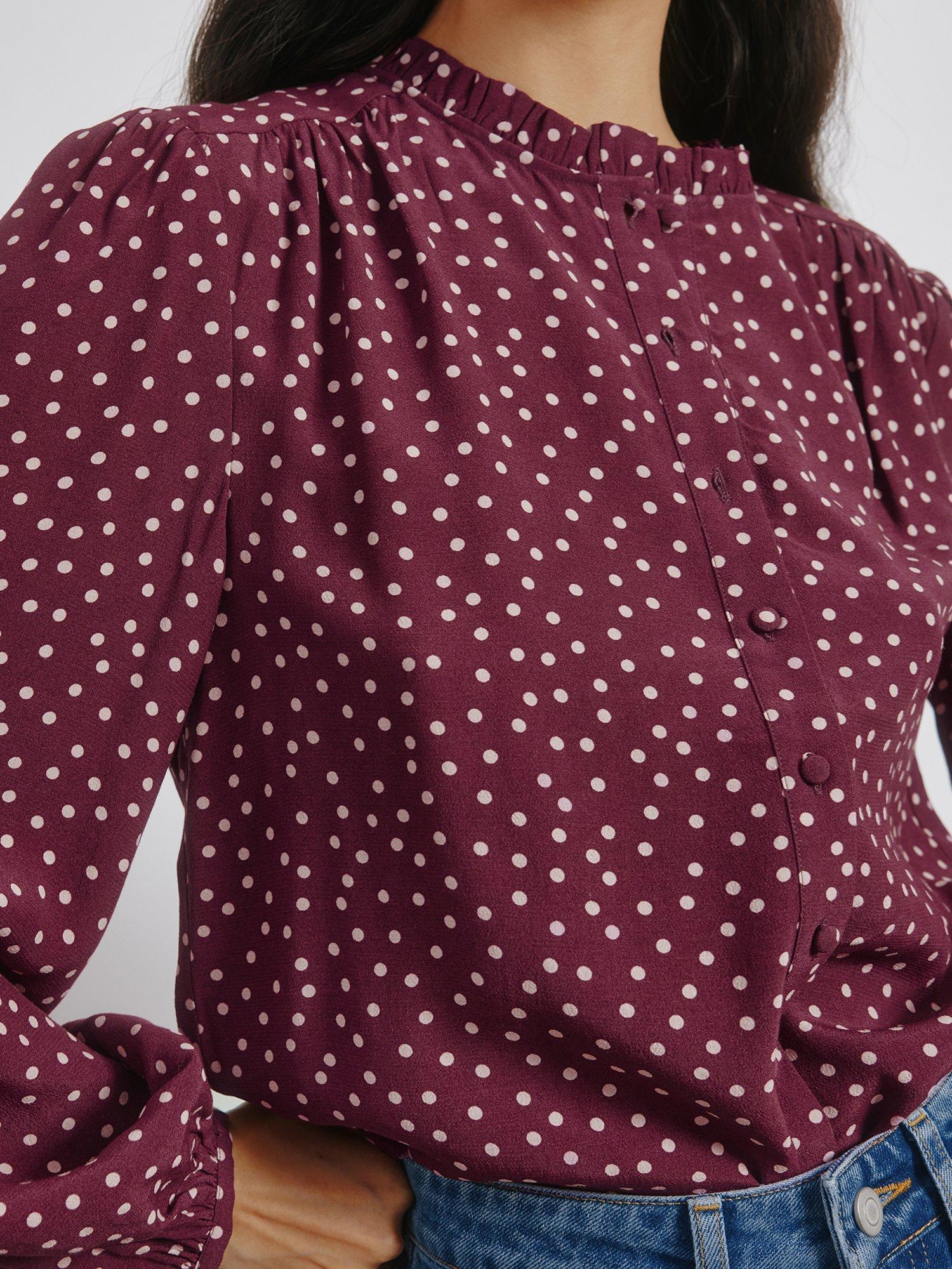 Product image 4 of 5, which shows Albaray Spot Blouson Sleeve Top, Burgundy, 8