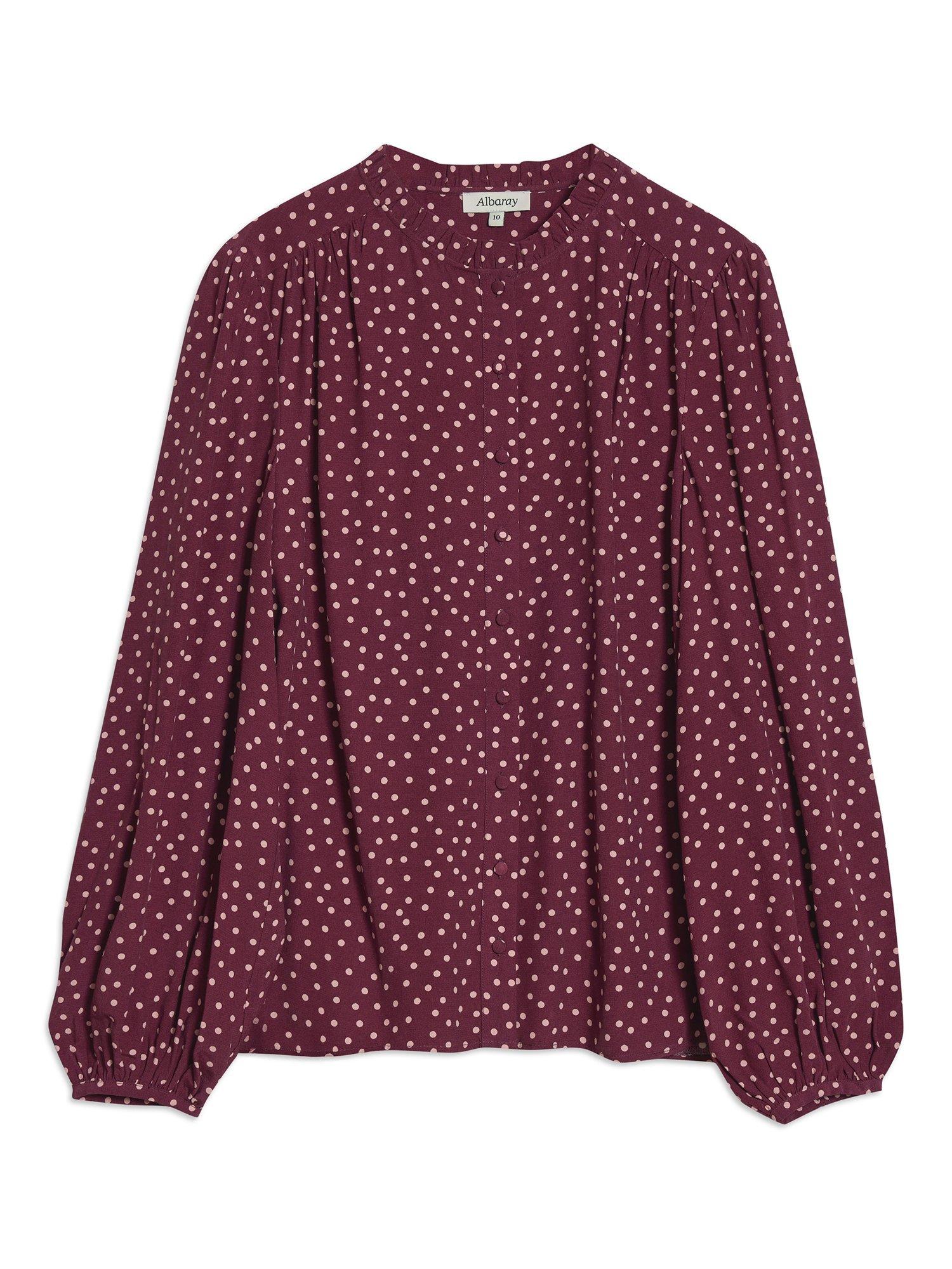 Product image 5 of 5, which shows Albaray Spot Blouson Sleeve Top, Burgundy, 8