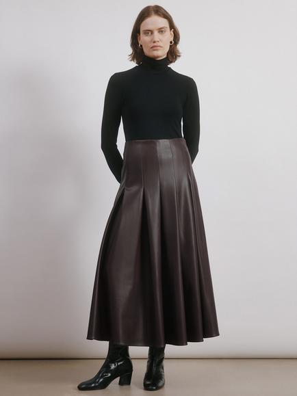 Albaray Pleated Faux Leather Midi Skirt, Chocolate, Chocolate