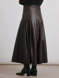 Albaray Pleated Faux Leather Midi Skirt, Chocolate