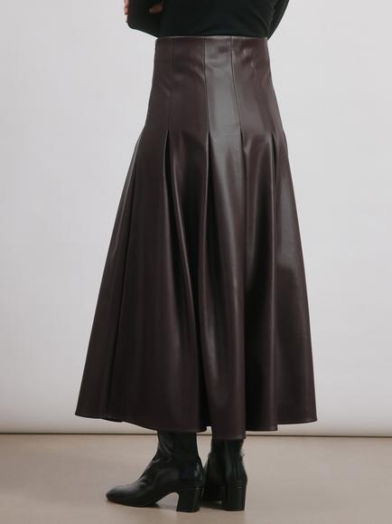 Albaray Pleated Faux Leather Midi Skirt, Chocolate - view 2, Chocolate