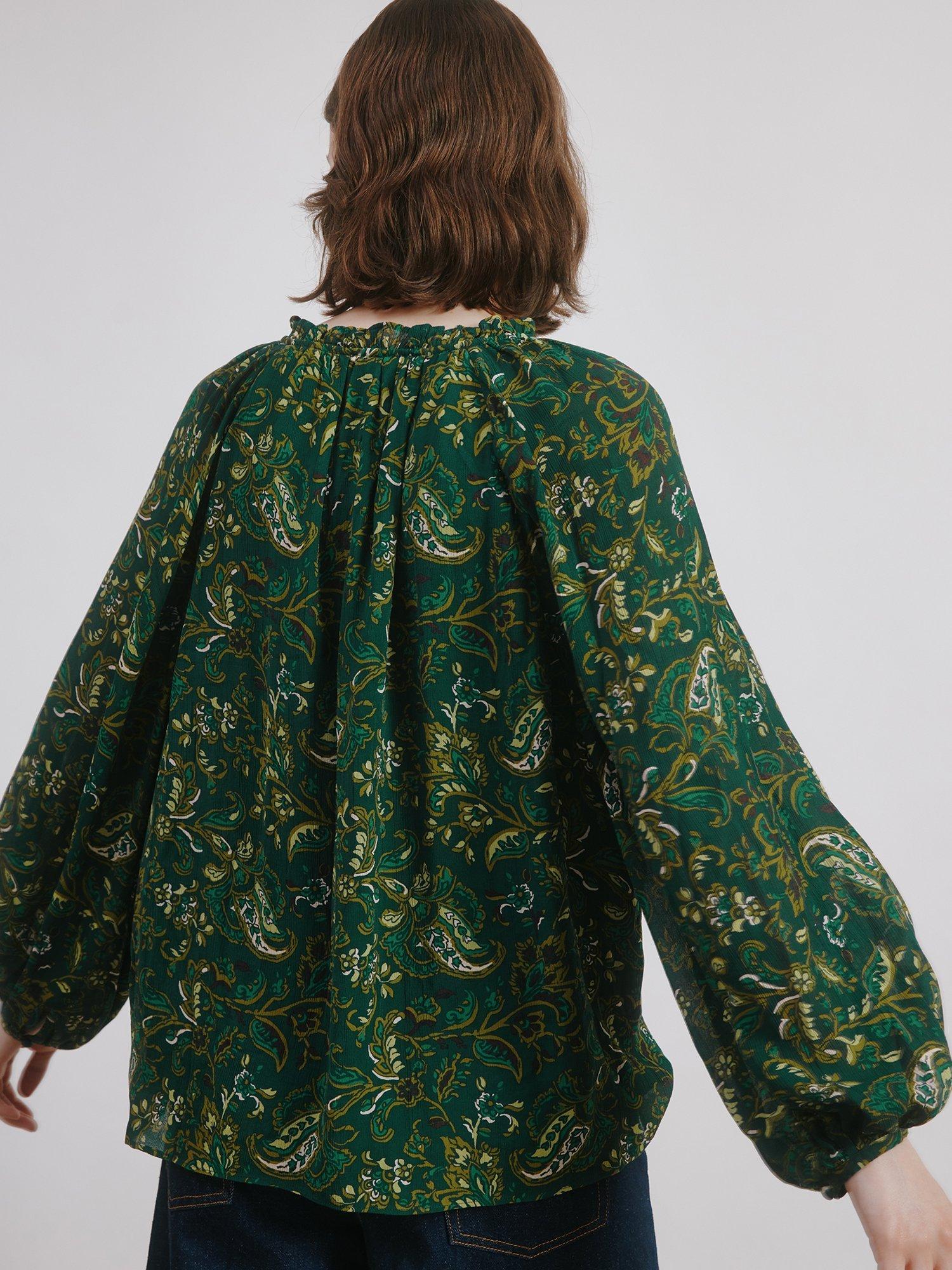 Product image 2 of 5, which shows Albaray Paisley Blouson Sleeve Top, Green, 8