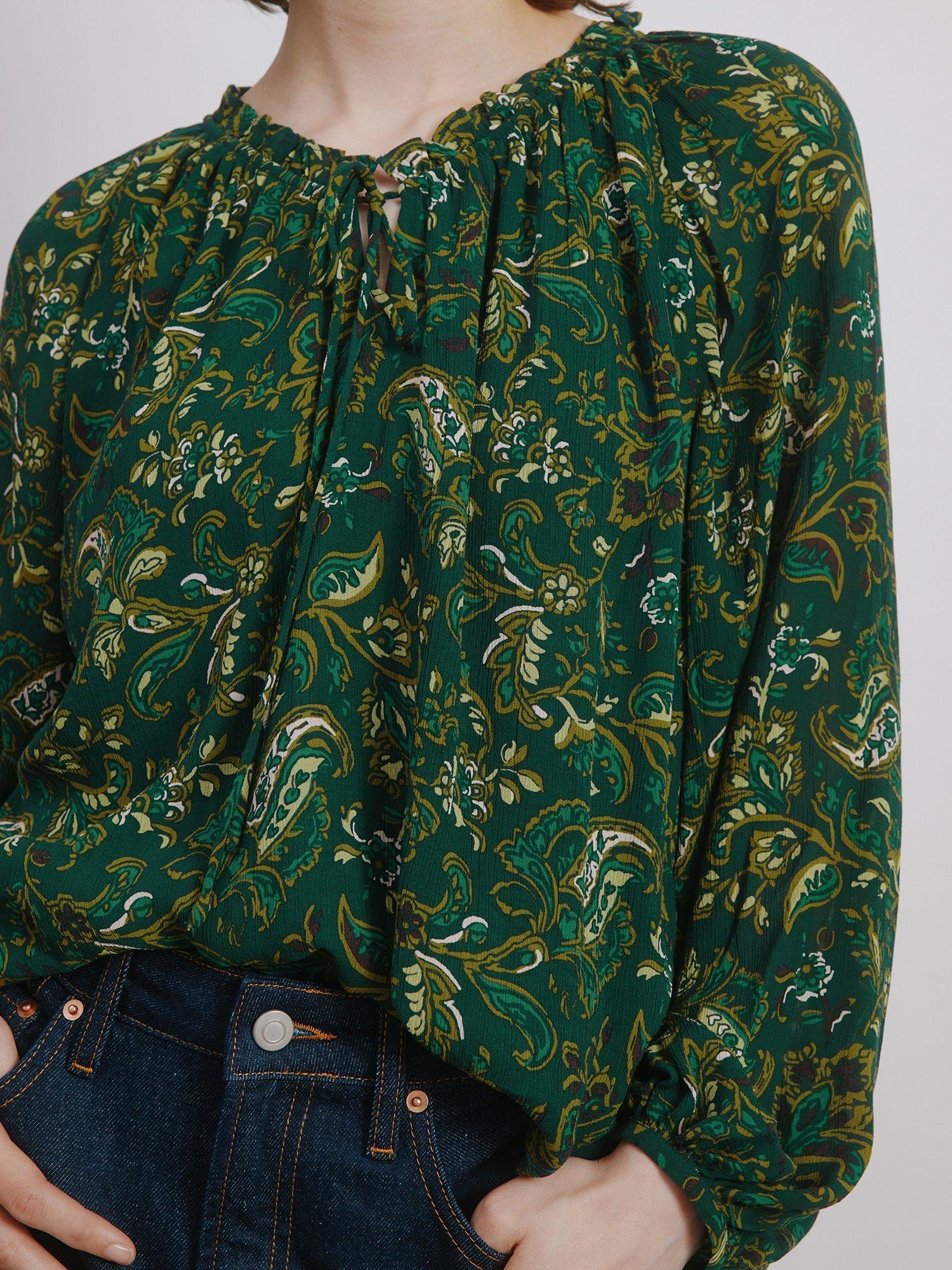Product image 4 of 5, which shows Albaray Paisley Blouson Sleeve Top, Green, 8