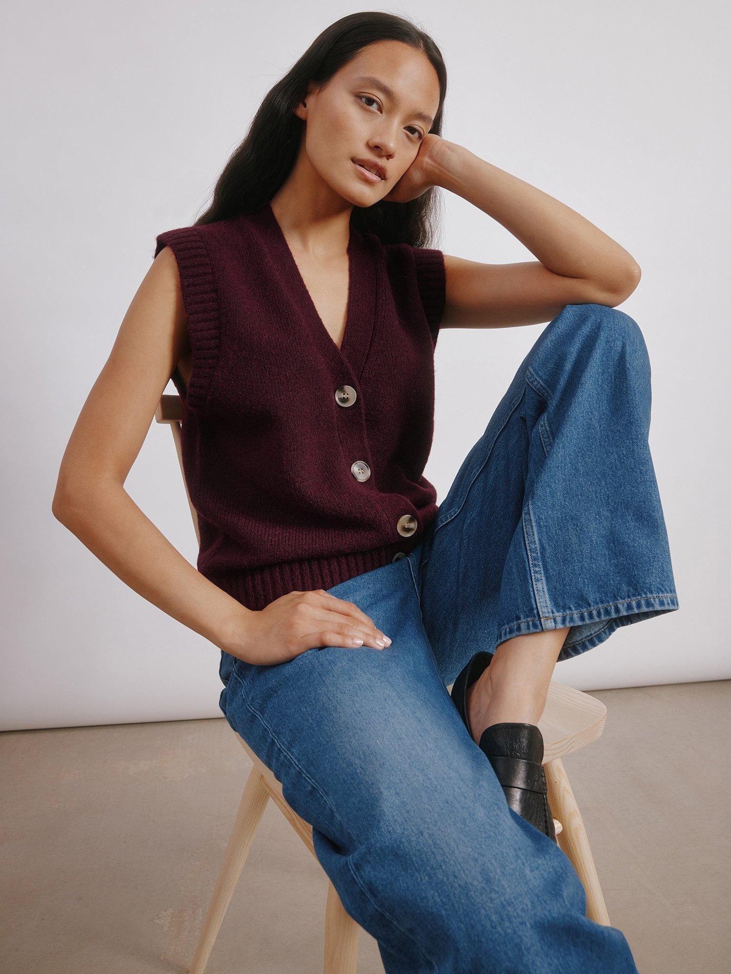 Product image 1 of 6, which shows Albaray Cosy Button Tank Top, Burgundy, 8