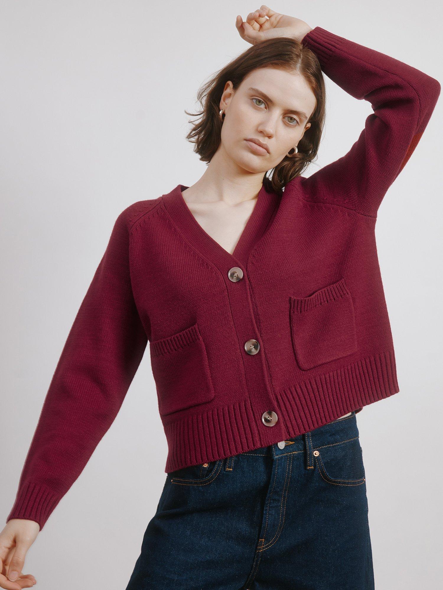 Albaray Relaxed Fit V-Neck Cardigan, Dark Red