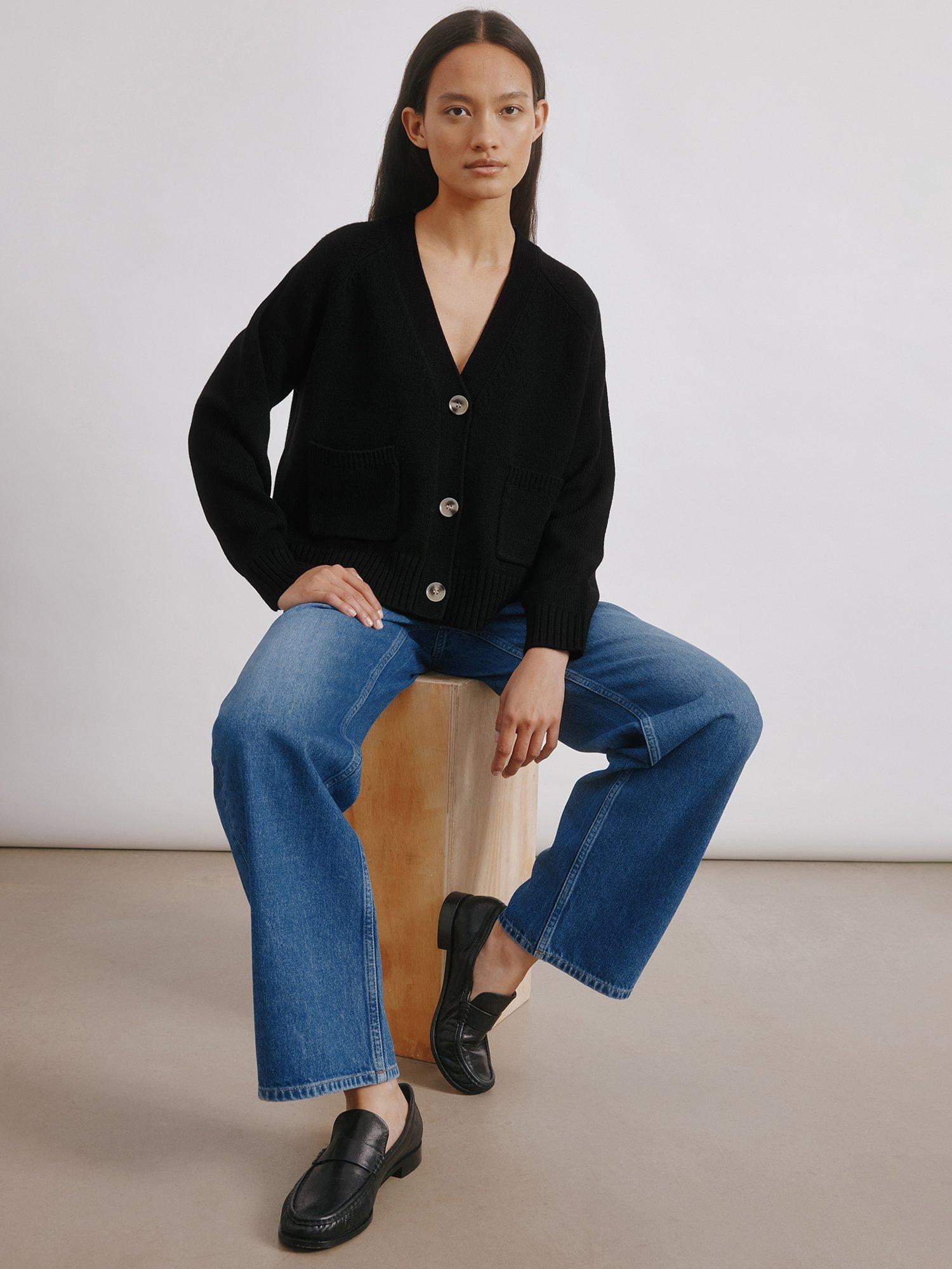 Product image 5 of 6, which shows Albaray Relaxed Fit V-Neck Cardigan, Black, 8