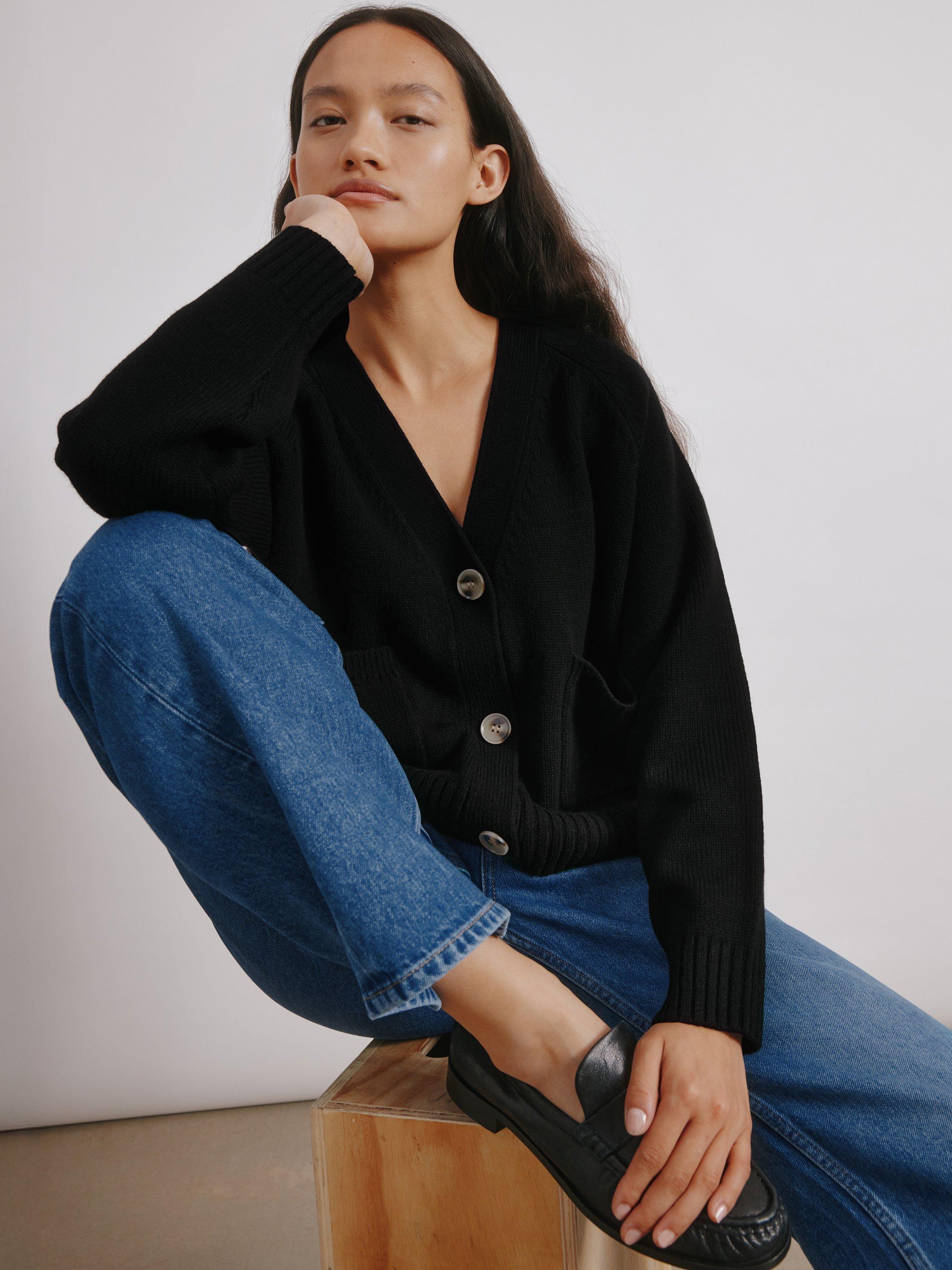 Product image 6 of 6, which shows Albaray Relaxed Fit V-Neck Cardigan, Black, 8