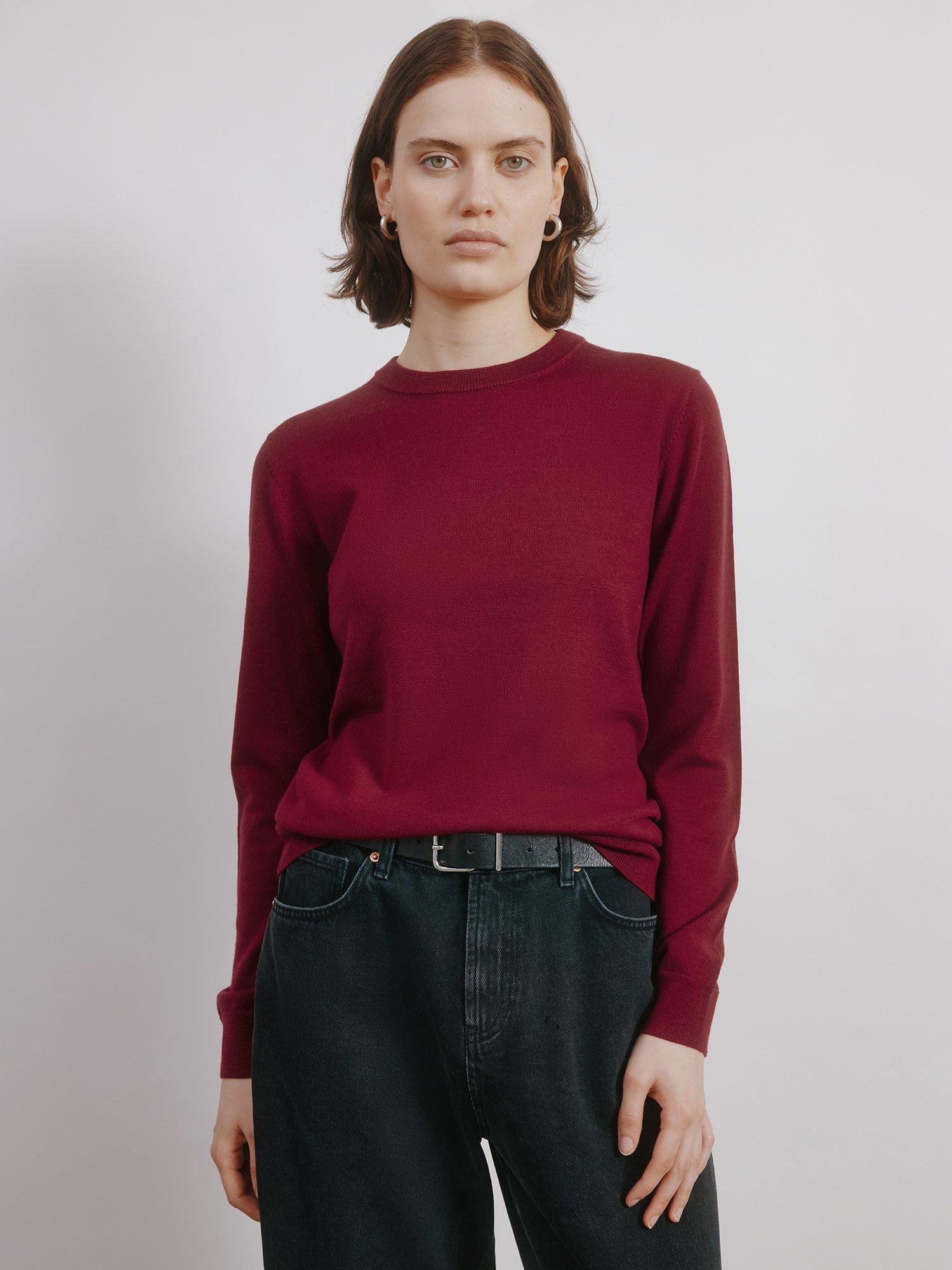 Product image 1 of 4, which shows Albaray Crew Neck Pure Merino Wool Jumper, Red, 10