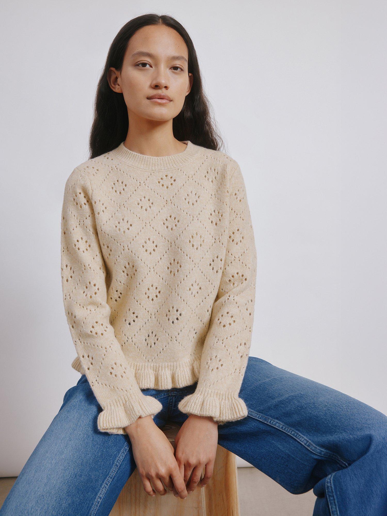 Product image 1 of 5, which shows Albaray Pointelle Ruffle Jumper, Oatmeal, 12