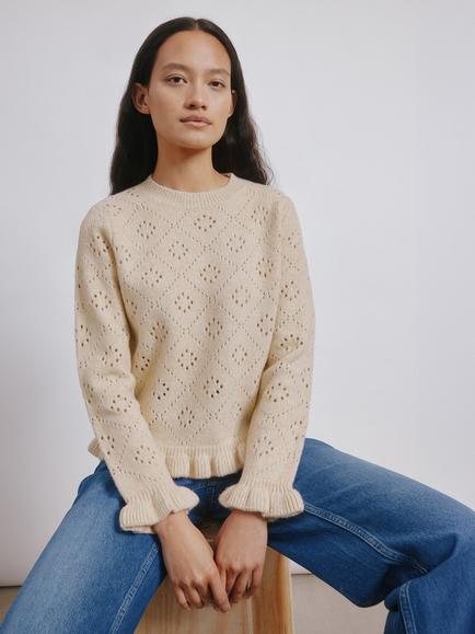 Albaray Pointelle Ruffle Jumper, Oatmeal, Oatmeal