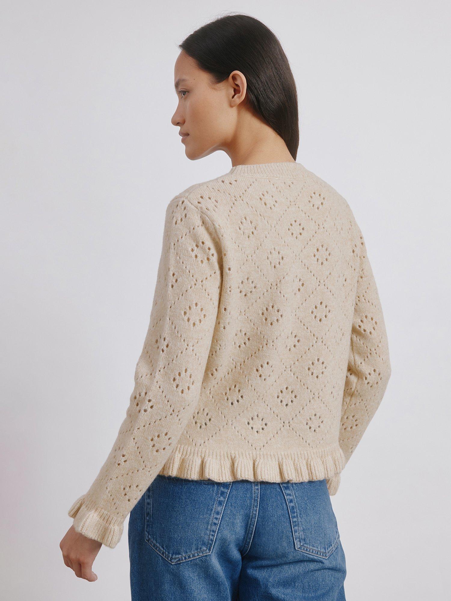 Product image 2 of 5, which shows Albaray Pointelle Ruffle Jumper, Oatmeal, 12