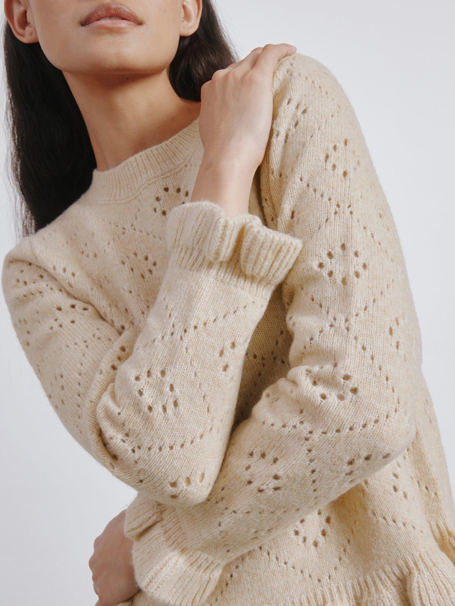 Product image 3 of 5, which shows Albaray Pointelle Ruffle Jumper, Oatmeal, 12