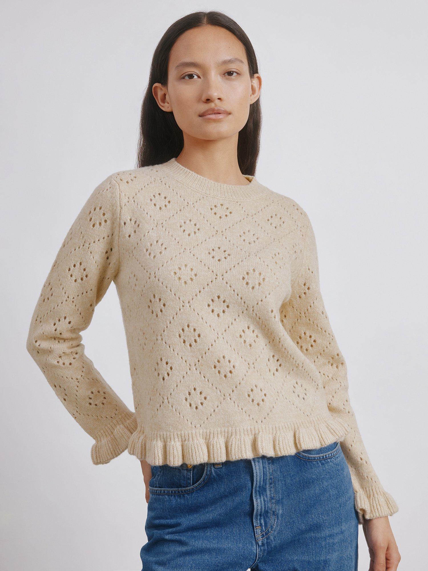 Product image 5 of 5, which shows Albaray Pointelle Ruffle Jumper, Oatmeal, 12