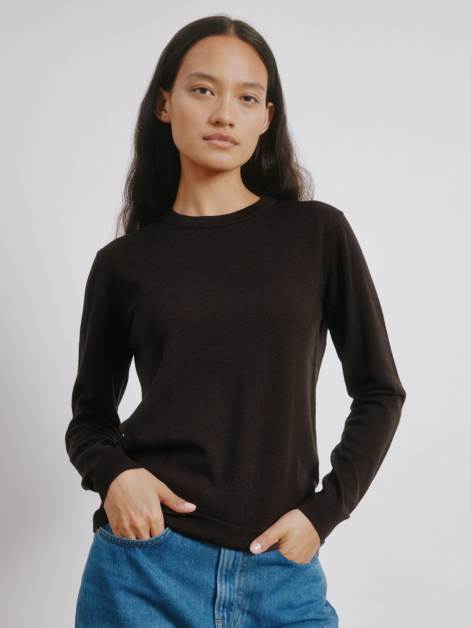 Product image 1 of 4, which shows Albaray Crew Neck Pure Merino Wool Jumper, Chocolate, 8