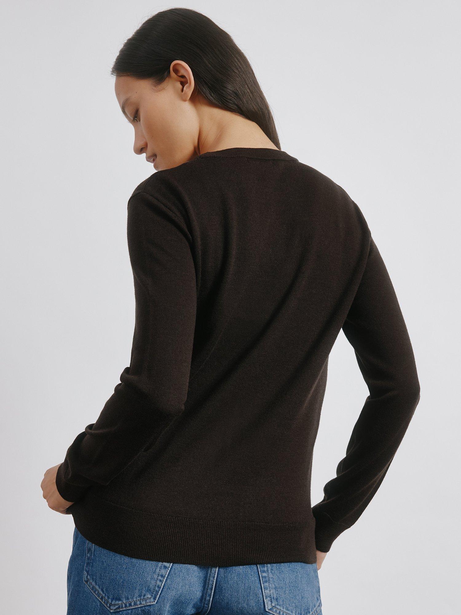 Product image 2 of 4, which shows Albaray Crew Neck Pure Merino Wool Jumper, Chocolate, 8