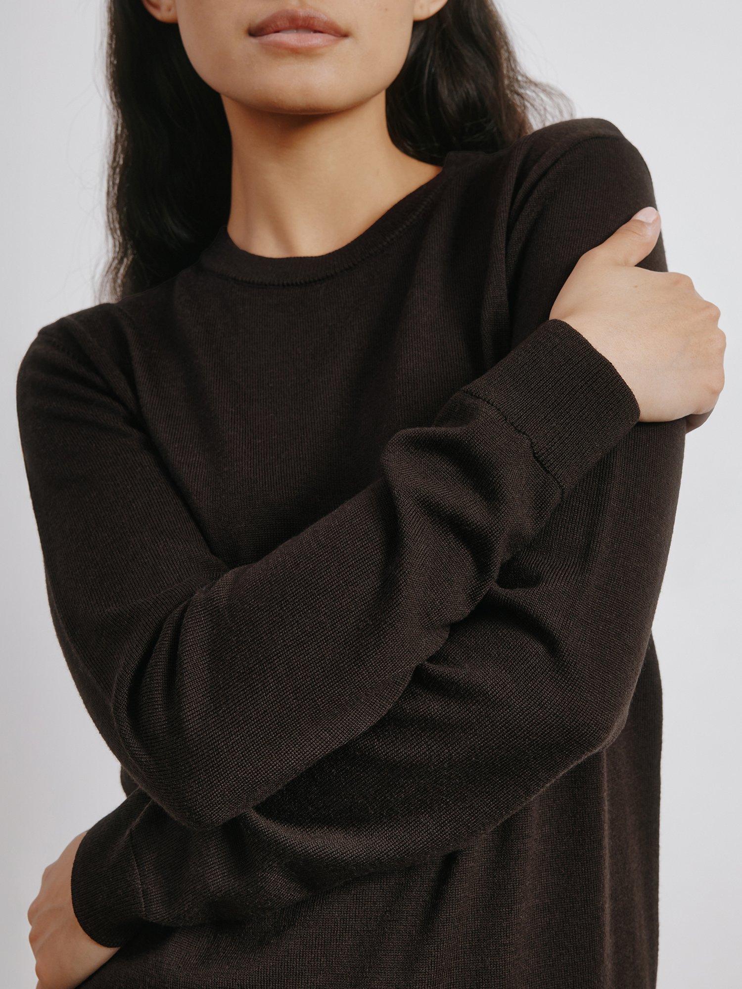 Product image 3 of 4, which shows Albaray Crew Neck Pure Merino Wool Jumper, Chocolate, 8