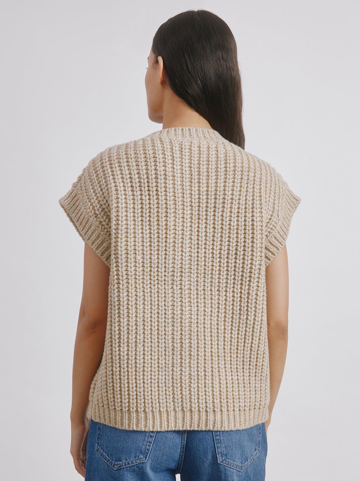 Product image 2 of 6, which shows Albaray Chunky Knit Wool Blend Waistcoat, Beige, 8