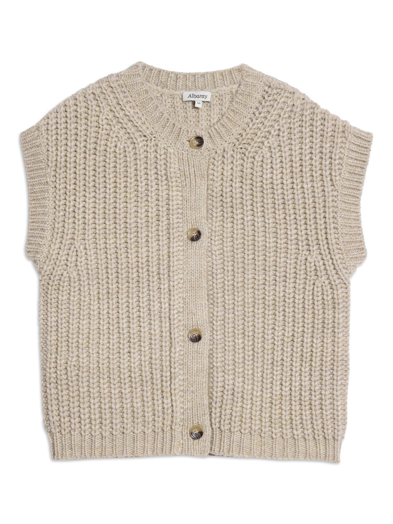 Product image 5 of 6, which shows Albaray Chunky Knit Wool Blend Waistcoat, Beige, 8