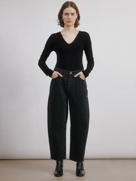 Albaray Mid Rise Barrel Leg Jeans, Black, Black