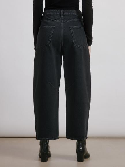 Albaray Mid Rise Barrel Leg Jeans, Black - view 2, Black