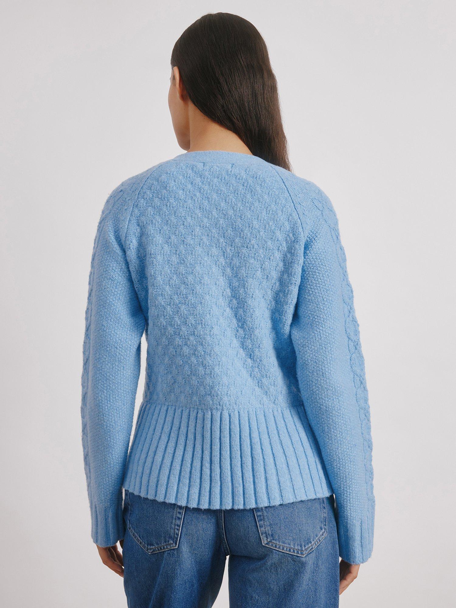 Product image 2 of 5, which shows Albaray Cable Knit Peplum Hem Cardigan, Blue, 8