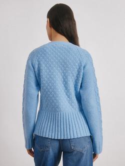 Albaray Cable Knit Peplum Hem Cardigan, Blue - view 2, Blue