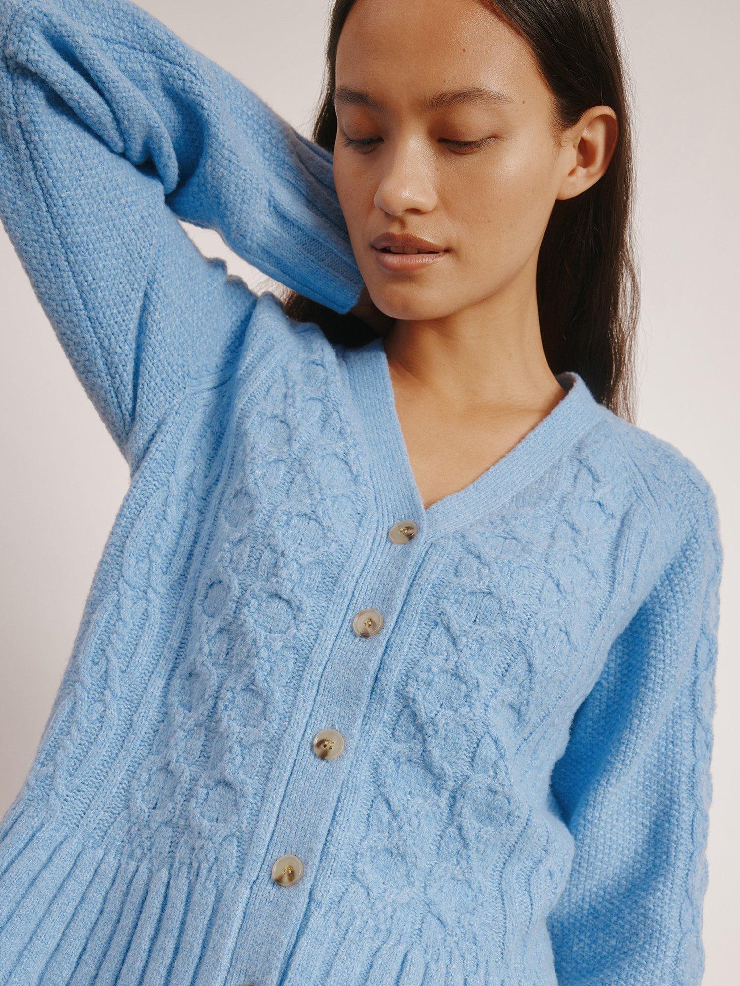 Product image 4 of 5, which shows Albaray Cable Knit Peplum Hem Cardigan, Blue, 8