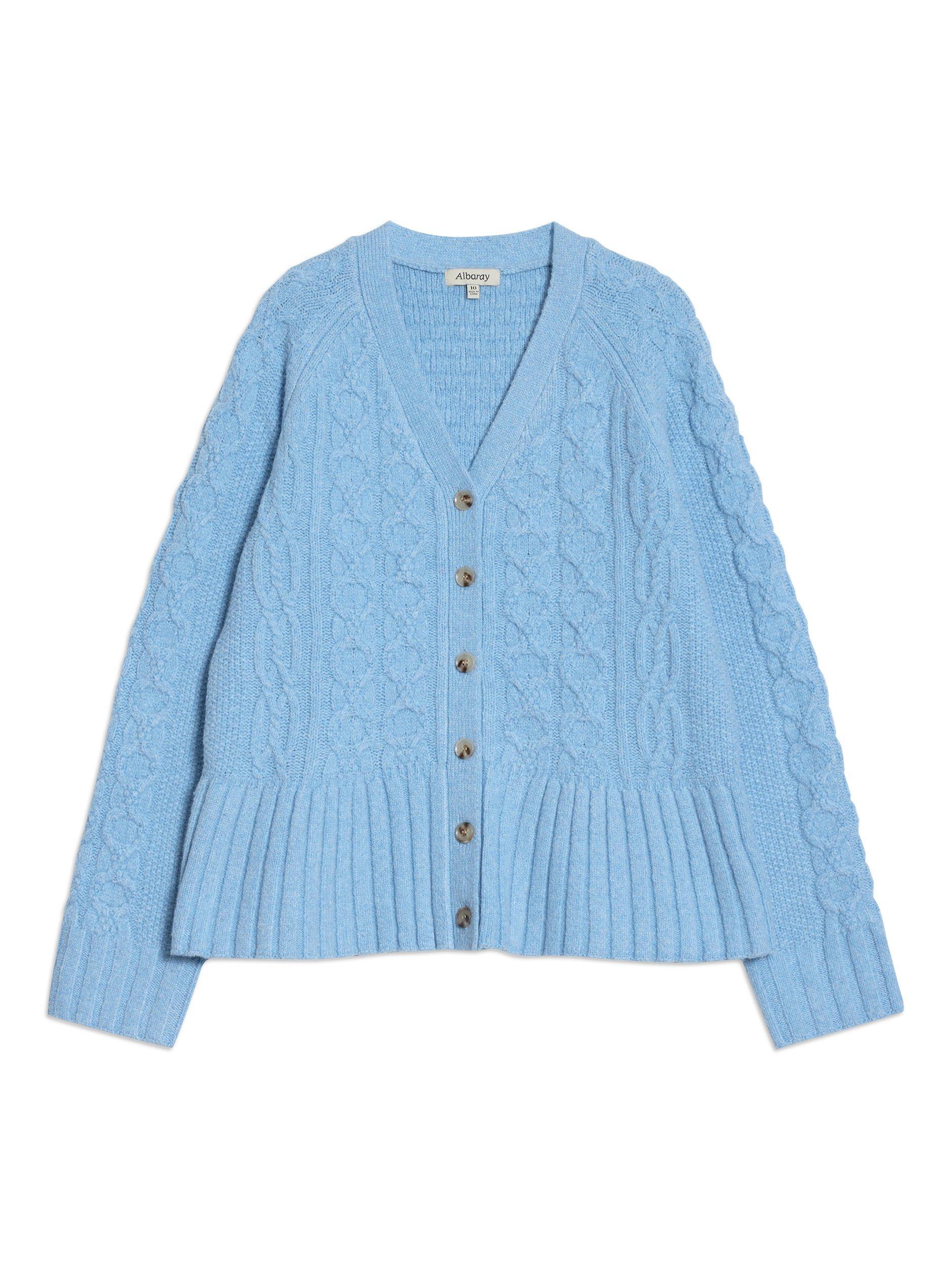 Product image 5 of 5, which shows Albaray Cable Knit Peplum Hem Cardigan, Blue, 8