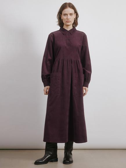 Albaray Patch Pocket Corduroy Midi Dress, Burgundy