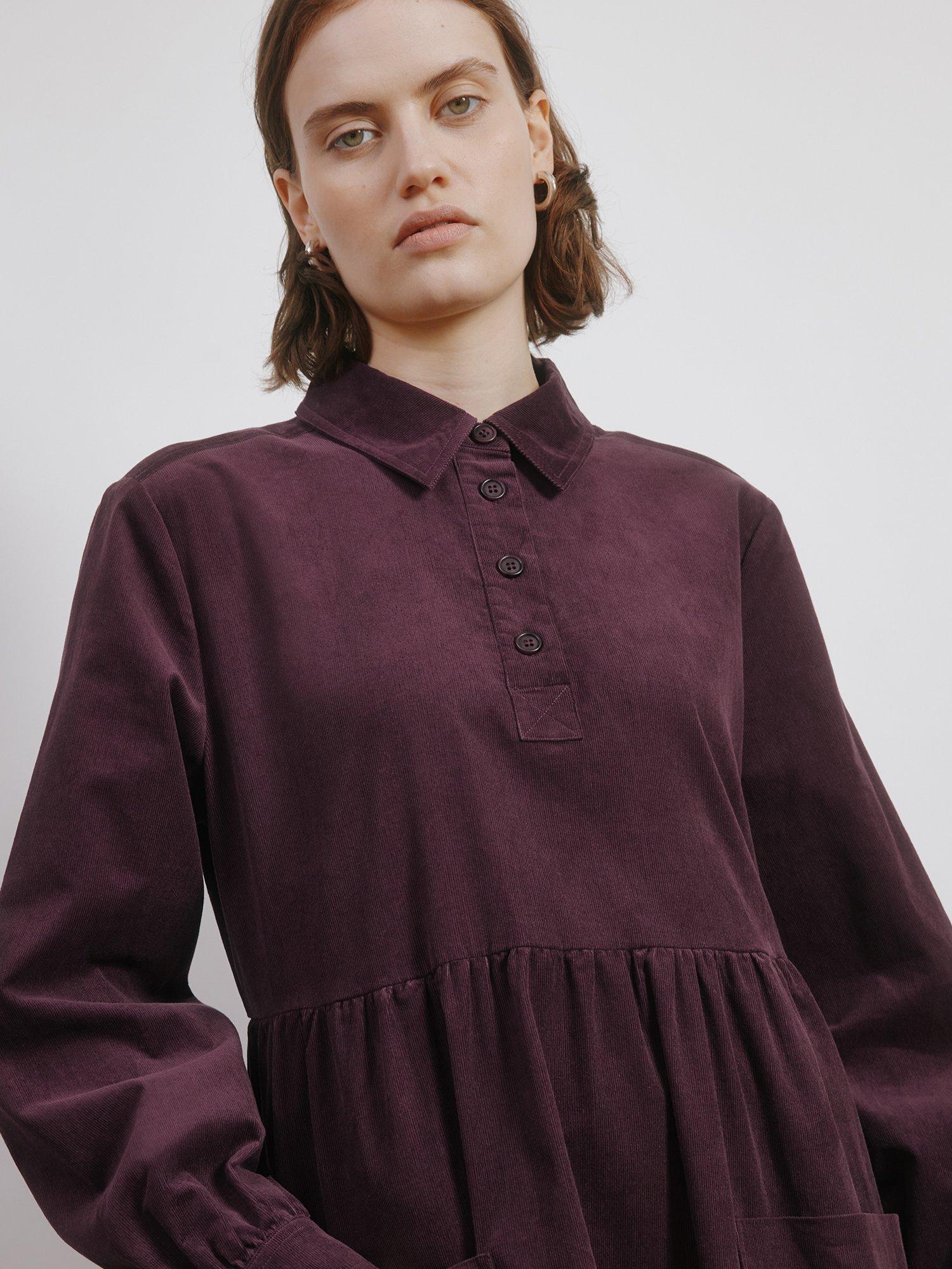 Product image 3 of 4, which shows Albaray Patch Pocket Corduroy Midi Dress, Burgundy, 10