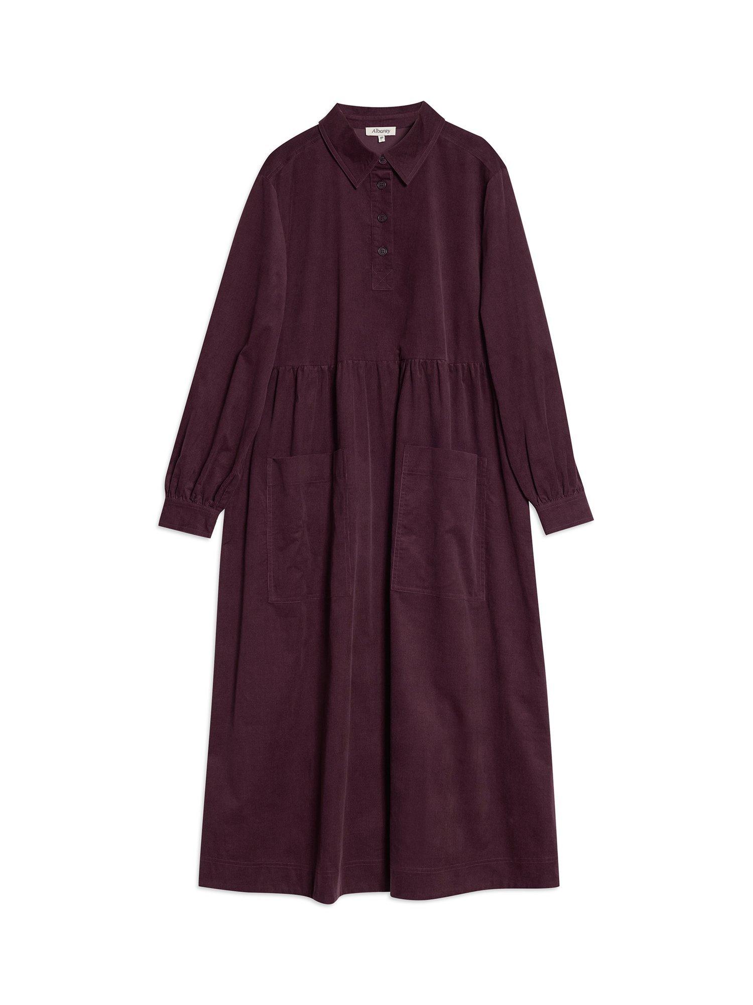 Product image 4 of 4, which shows Albaray Patch Pocket Corduroy Midi Dress, Burgundy, 10