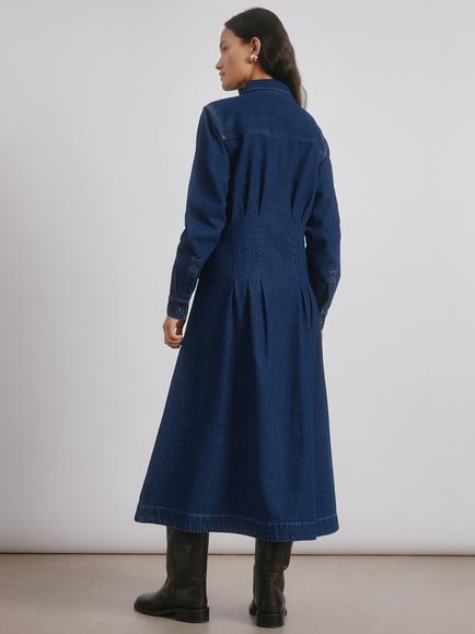 Albaray Fitted Denim Shirt Dress, Blue - view 2, Blue