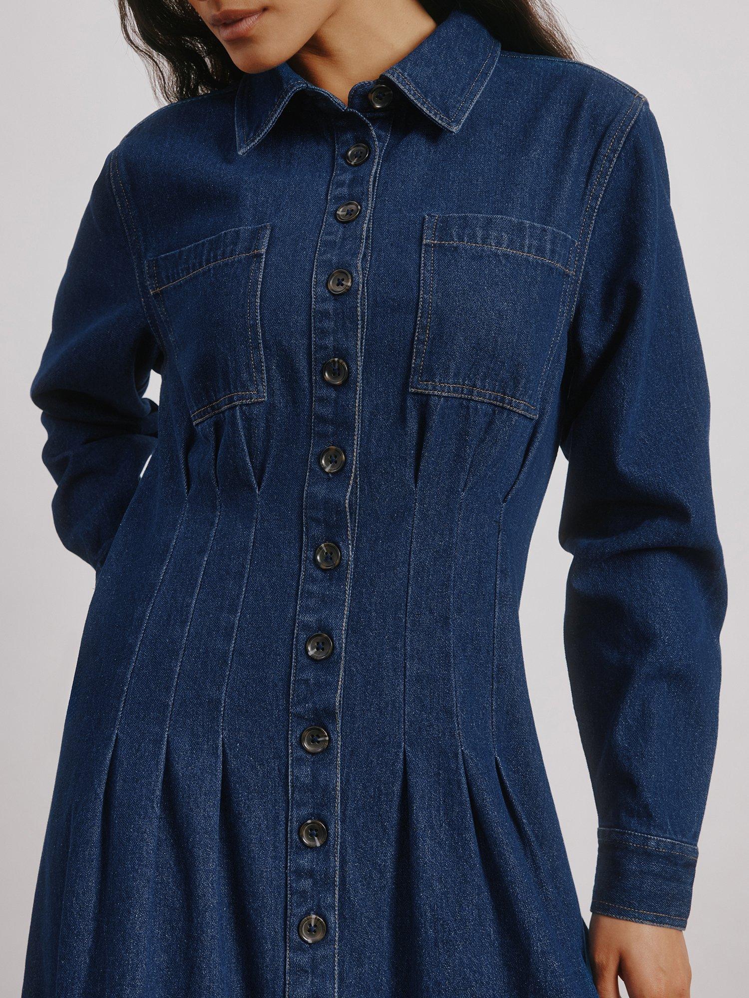 Product image 4 of 5, which shows Albaray Fitted Denim Shirt Dress, Blue, 8